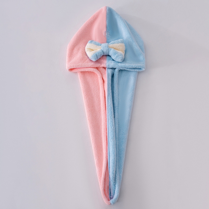 91家纺网 家纺一手货源 找家纺 彩虹毛巾 2025新款珊瑚绒浴帽公主风蝴蝶结干发帽洗头包头浴巾加厚干发巾 粉拼蓝浴帽加厚单层款 25x65CM/只