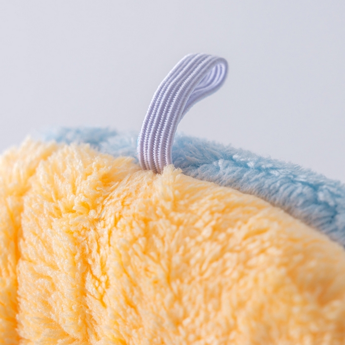 91家纺网 家纺一手货源 找家纺 彩虹毛巾 2025新款珊瑚绒浴帽公主风蝴蝶结干发帽洗头包头浴巾加厚干发巾 蓝拼黄浴帽加厚双层款 25x65CM/只