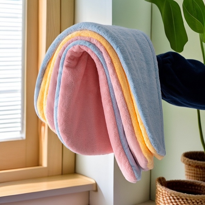 91家纺网 家纺一手货源 找家纺 （总）彩虹毛巾 2025新款珊瑚绒浴帽公主风蝴蝶结干发帽洗头包头浴巾加厚干发巾