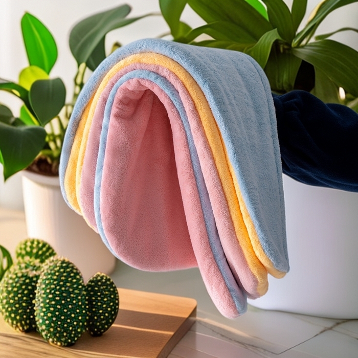 91家纺网 家纺一手货源 找家纺 彩虹毛巾 2025新款珊瑚绒浴帽公主风蝴蝶结干发帽洗头包头浴巾加厚干发巾 组合图仅供展示不可下单 25x65CM/只