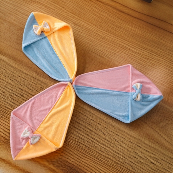 91家纺网 家纺一手货源 找家纺 （总）彩虹毛巾 2025新款珊瑚绒浴帽公主风蝴蝶结干发帽洗头包头浴巾加厚干发巾