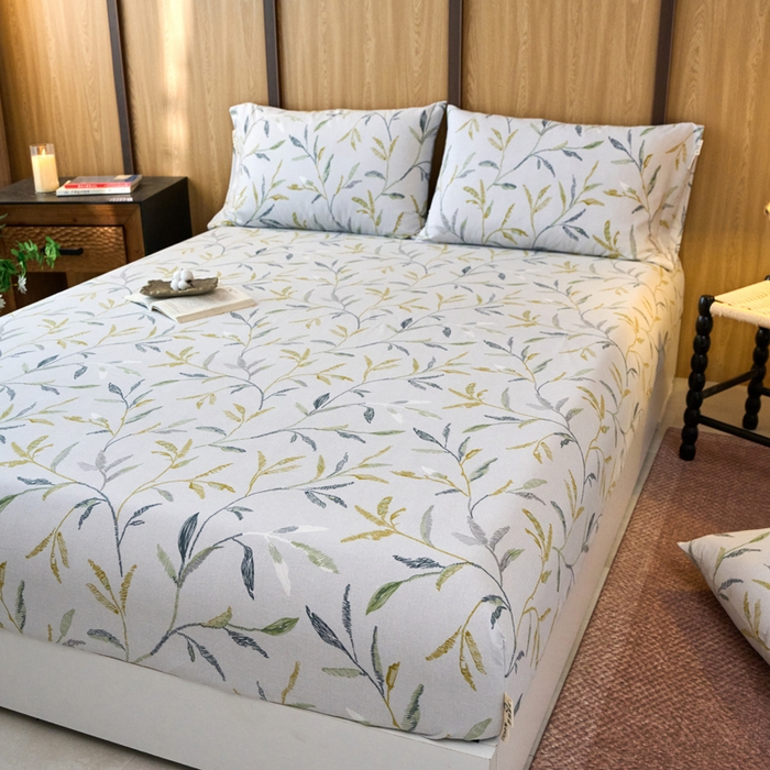 91家纺网 家纺一手货源 找家纺 春皖家纺 2025新款全棉原棉磨毛色织水洗单床笠回暖系列-风格二 叶晴川