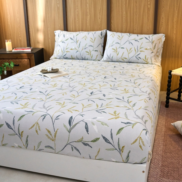 91家纺网 家纺一手货源 找家纺 春皖家纺 2025新款全棉原棉磨毛色织水洗单床笠回暖系列-风格二 叶晴川