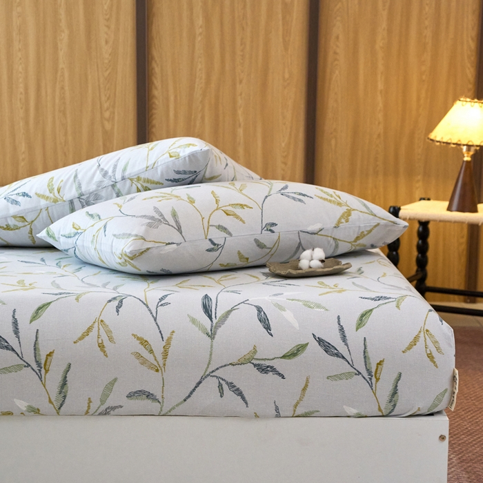 91家纺网 家纺一手货源 找家纺 春皖家纺 2025新款全棉原棉磨毛色织水洗单床笠回暖系列-风格二 叶晴川