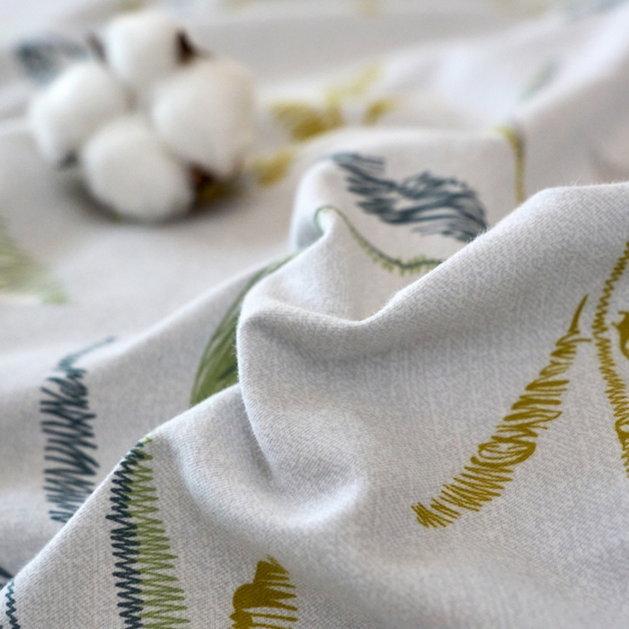 91家纺网 家纺一手货源 找家纺 春皖家纺 2025新款全棉原棉磨毛色织水洗单床笠回暖系列-风格二 叶晴川