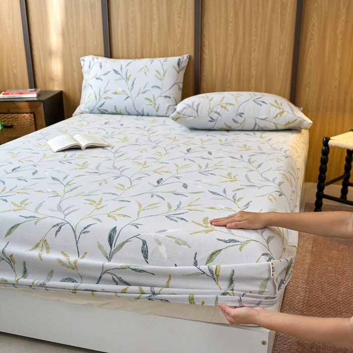 91家纺网 家纺一手货源 找家纺 春皖家纺 2025新款全棉原棉磨毛色织水洗单床笠回暖系列-风格二 叶晴川