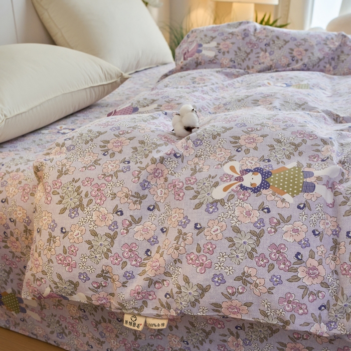 91家纺网 家纺一手货源 找家纺 春皖家纺 2025新款原棉磨毛单被套 被套单件-风格一萌萌兔