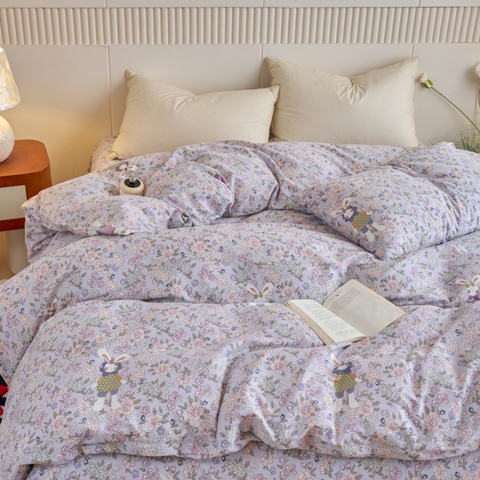 91家纺网 家纺一手货源 找家纺 春皖家纺 2025新款原棉磨毛单被套 被套单件-风格一萌萌兔