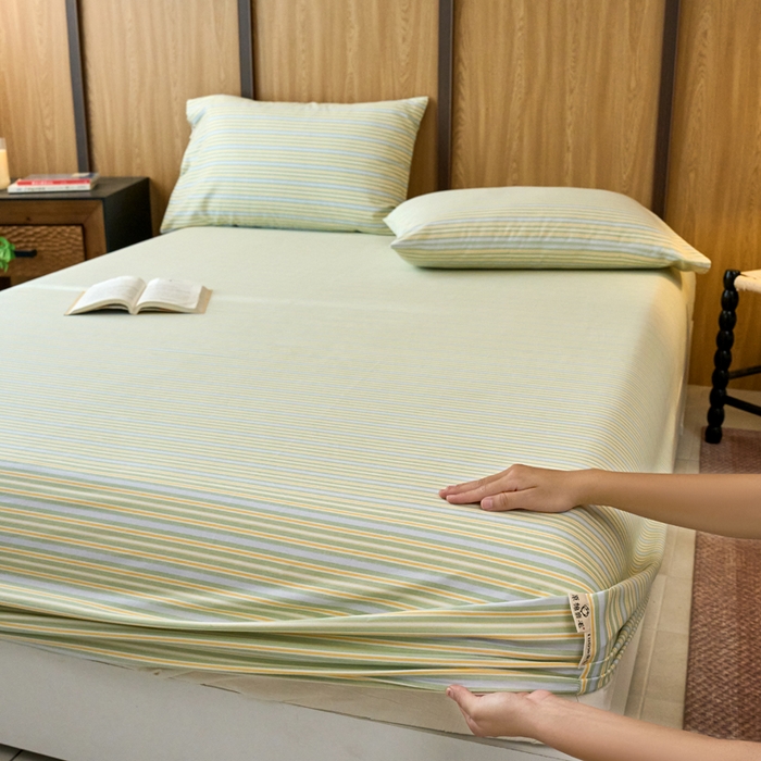 91家纺网 家纺一手货源 找家纺 春皖家纺 2025新款全棉原棉磨毛色织水洗单床笠回暖系列-风格二 云水间