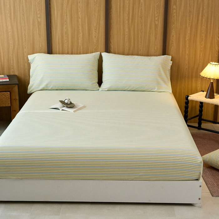 91家纺网 家纺一手货源 找家纺 春皖家纺 2025新款全棉原棉磨毛色织水洗单床笠回暖系列-风格二 云水间