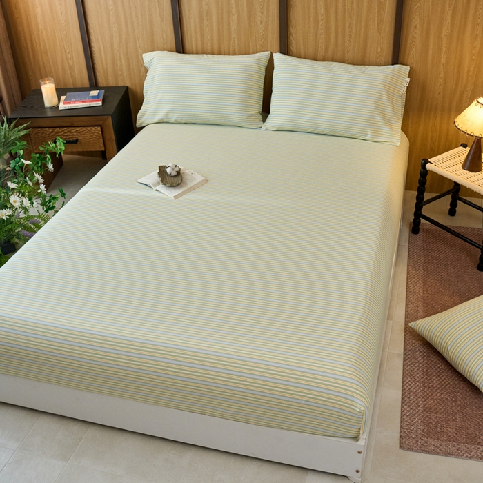 91家纺网 家纺一手货源 找家纺 春皖家纺 2025新款全棉原棉磨毛色织水洗单床笠回暖系列-风格二 云水间