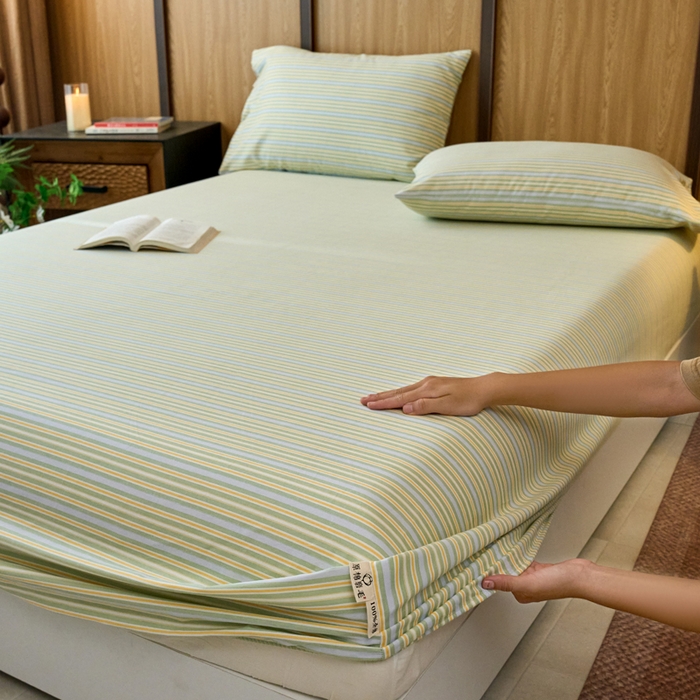 91家纺网 家纺一手货源 找家纺 春皖家纺 2025新款全棉原棉磨毛色织水洗单床笠回暖系列-风格二 云水间