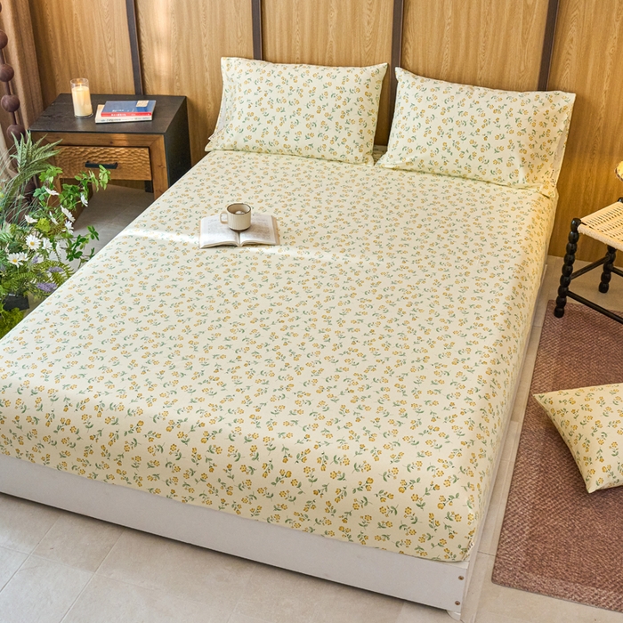 91家纺网 家纺一手货源 找家纺 春皖家纺 2025新款全棉原棉磨毛色织水洗单床笠回暖系列-风格二 知春意