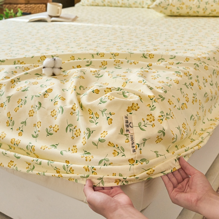 91家纺网 家纺一手货源 找家纺 春皖家纺 2025新款全棉原棉磨毛色织水洗单床笠回暖系列-风格二 知春意