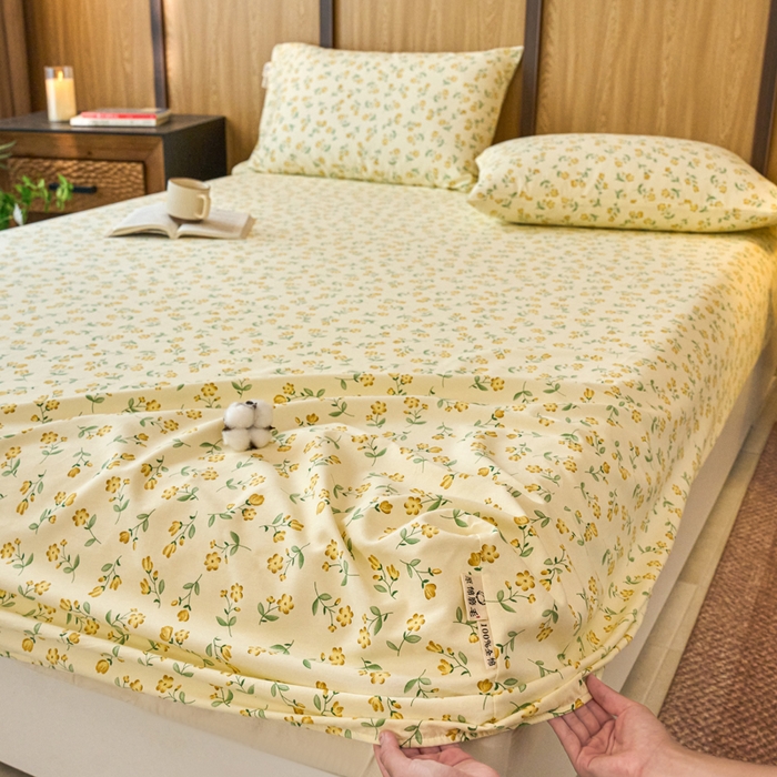 91家纺网 家纺一手货源 找家纺 春皖家纺 2025新款全棉原棉磨毛色织水洗单床笠回暖系列-风格二 知春意