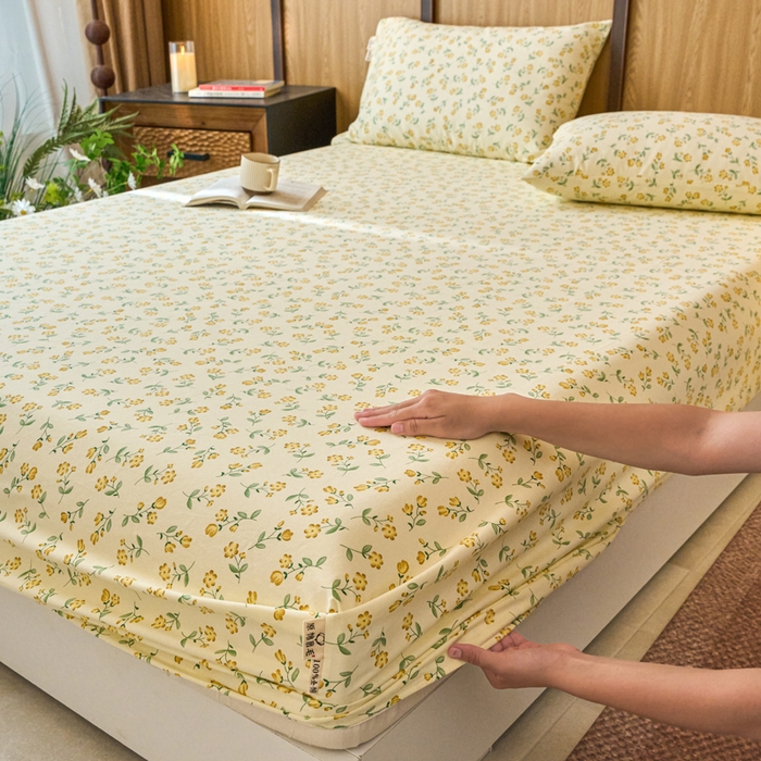 91家纺网 家纺一手货源 找家纺 春皖家纺 2025新款全棉原棉磨毛色织水洗单床笠回暖系列-风格二 知春意