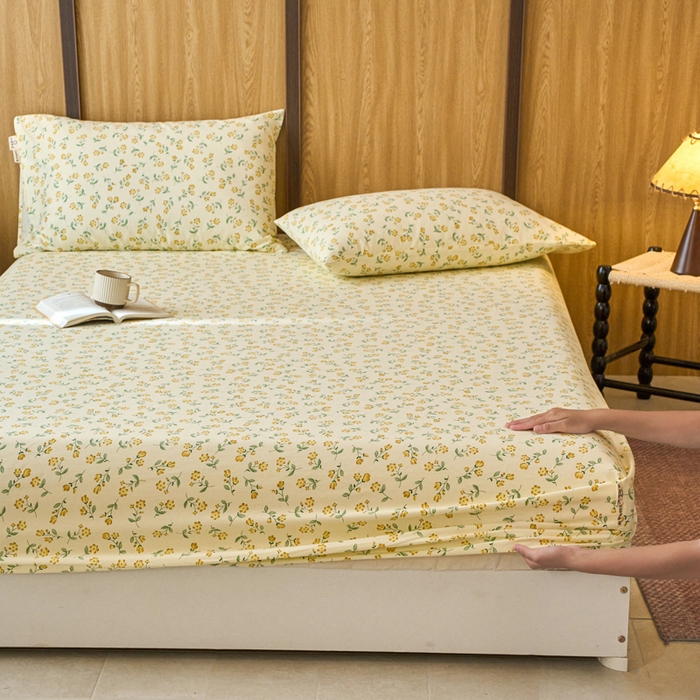 91家纺网 家纺一手货源 找家纺 春皖家纺 2025新款全棉原棉磨毛色织水洗单床笠回暖系列-风格二 知春意