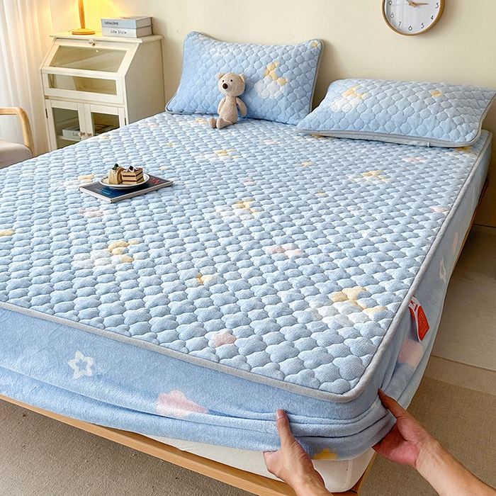 铭成家纺 2025新款牛奶绒夹棉保暖床笠 星月织梦-蓝