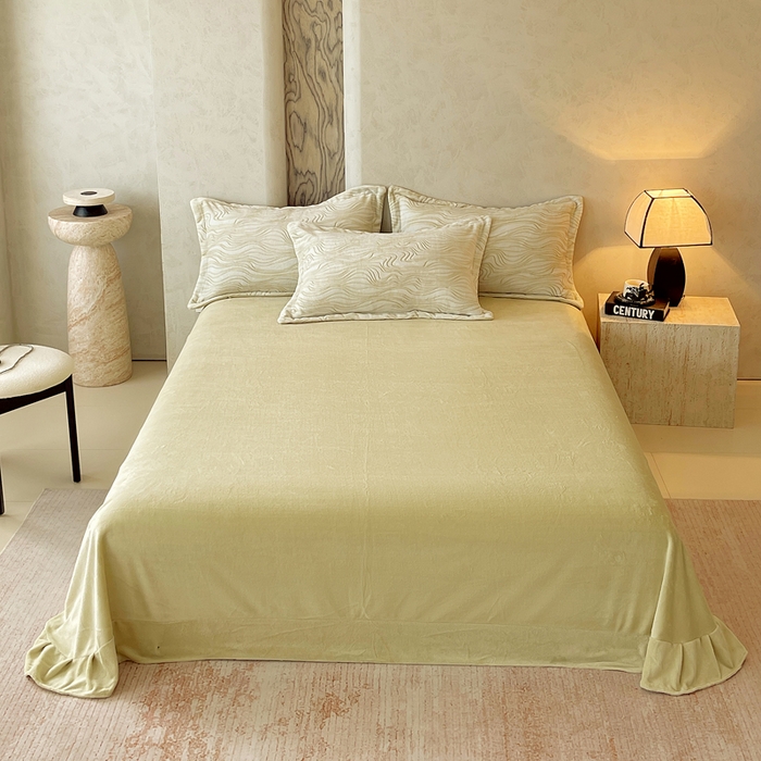 91家纺网 家纺一手货源 找家纺 春皖家纺 2025新款全消光雕花绒牛奶绒单品床单 暮色织锦