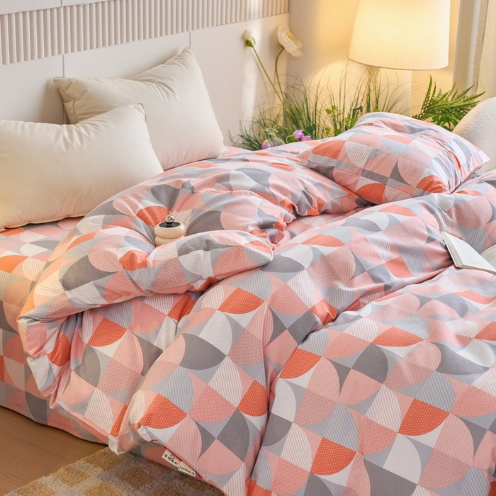 91家纺网 家纺一手货源 找家纺 春皖家纺 2025新款原棉磨毛单被套 被套单件-风格一几何梦