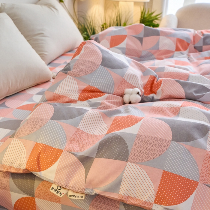 91家纺网 家纺一手货源 找家纺 春皖家纺 2025新款原棉磨毛单被套 被套单件-风格一几何梦