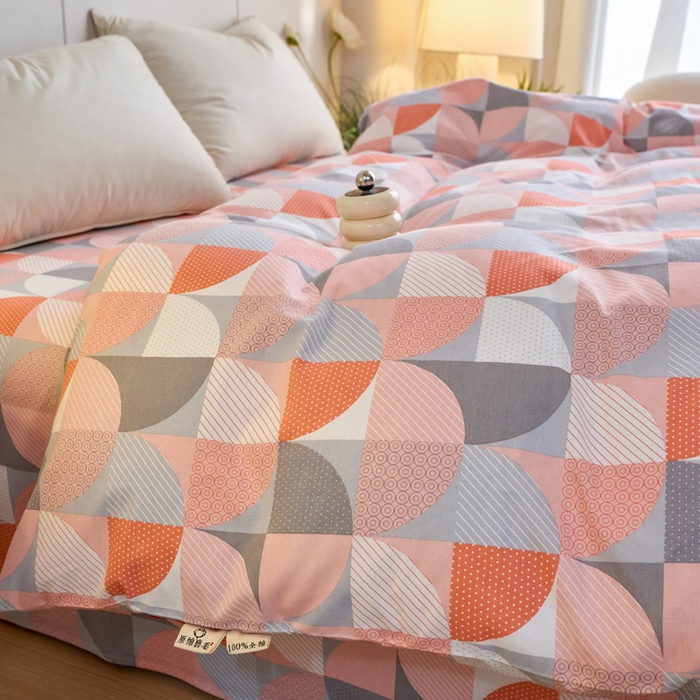 91家纺网 家纺一手货源 找家纺 春皖家纺 2025新款原棉磨毛单被套 被套单件-风格一几何梦