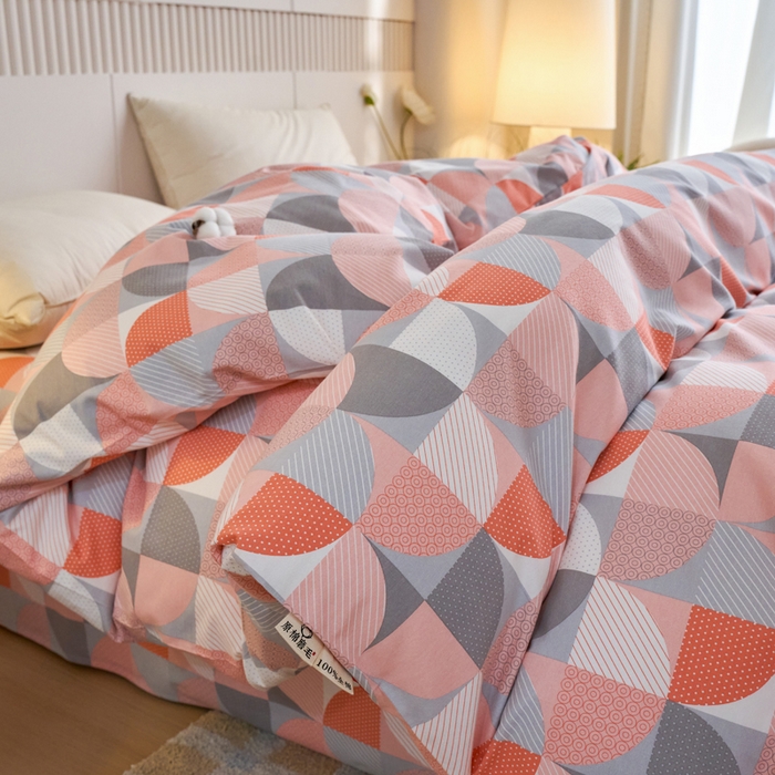 91家纺网 家纺一手货源 找家纺 春皖家纺 2025新款原棉磨毛单被套 被套单件-风格一几何梦