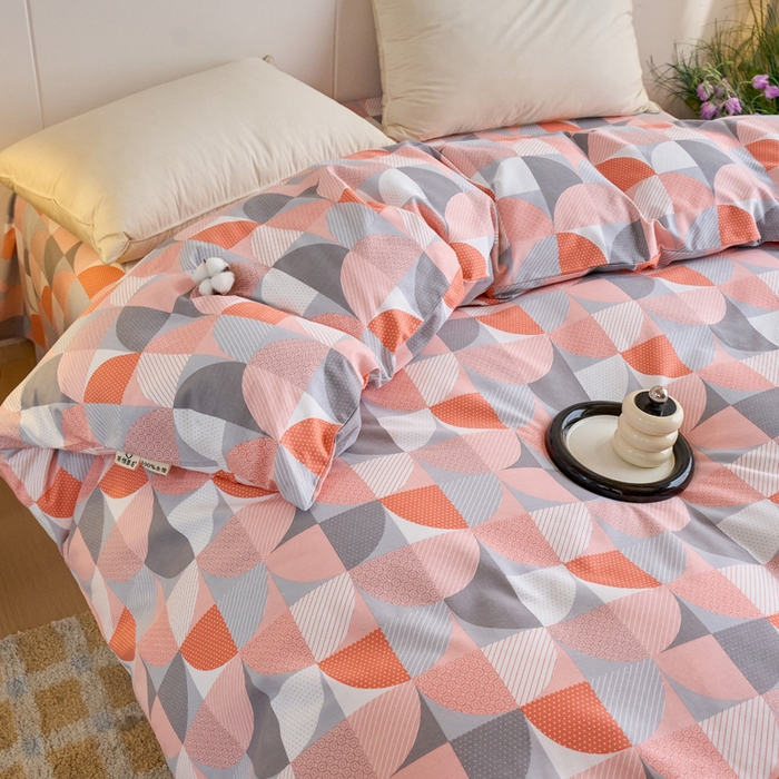 91家纺网 家纺一手货源 找家纺 春皖家纺 2025新款原棉磨毛单被套 被套单件-风格一几何梦