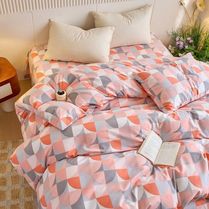 91家纺网 家纺一手货源 找家纺 春皖家纺 2025新款原棉磨毛单被套 被套单件-风格一几何梦