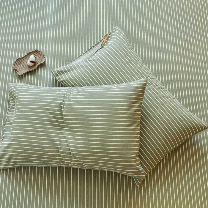 91家纺网 家纺一手货源 找家纺 春皖家纺 2025新款全棉原棉磨毛色织水洗单枕套回暖系列-风格二 艾绿条