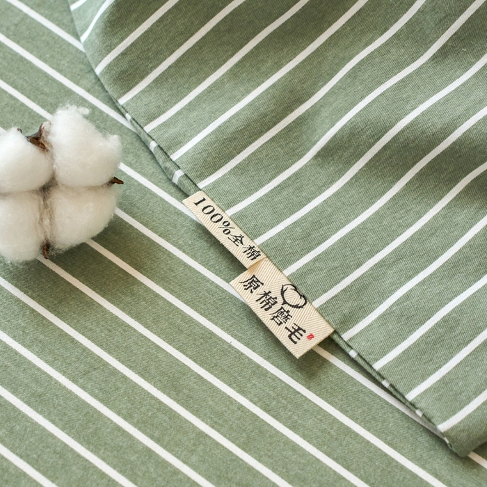 91家纺网 家纺一手货源 找家纺 春皖家纺 2025新款全棉原棉磨毛色织水洗单枕套回暖系列-风格二 艾绿条