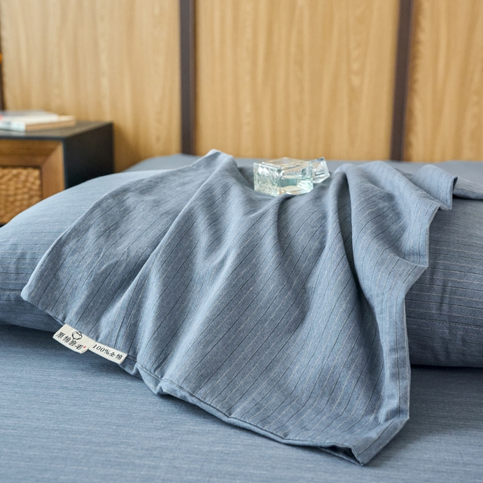 91家纺网 家纺一手货源 找家纺 春皖家纺 2025新款全棉原棉磨毛色织水洗单枕套回暖系列-风格二 柏林蓝