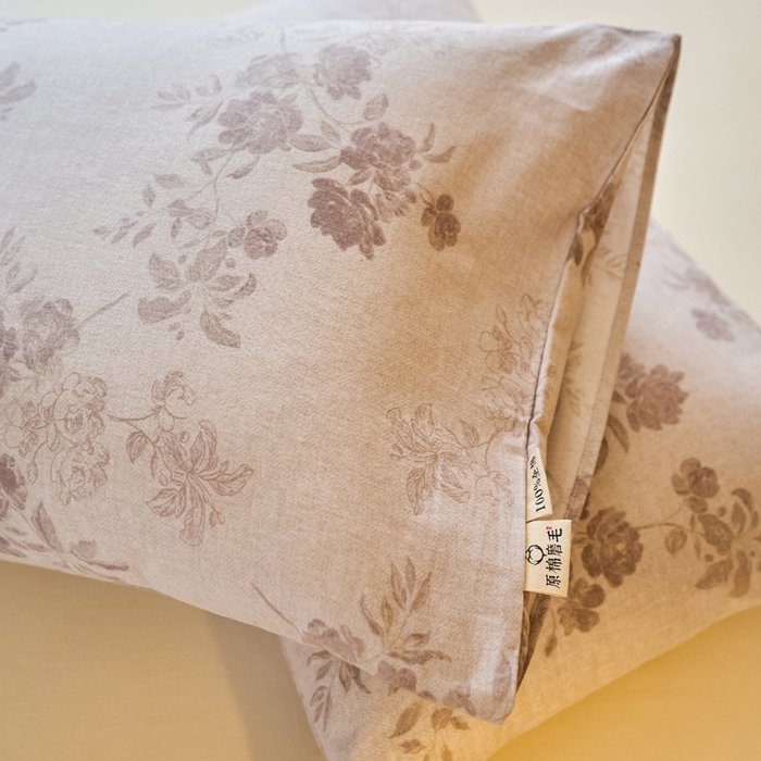 91家纺网 家纺一手货源 找家纺 春皖家纺 2025新款全棉原棉磨毛色织水洗单枕套回暖系列-风格二 花庭悦舞