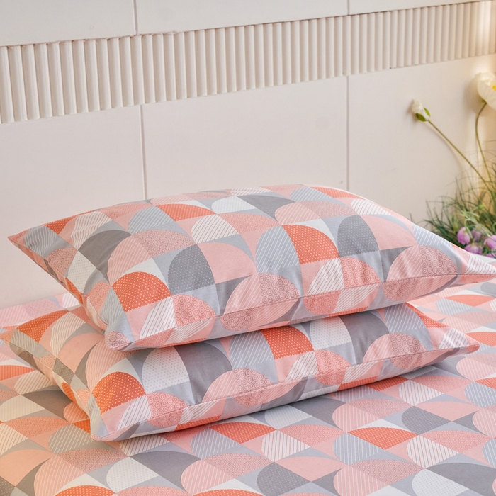 91家纺网 家纺一手货源 找家纺 春皖家纺 2025新款全棉原棉磨毛色织水洗单枕套回暖系列-风格二 几何梦