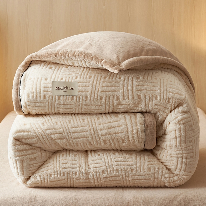 91家纺网 家纺一手货源 找家纺 晨曦家纺 2025新款230克加厚保暖塔芙绒牛奶绒提花单被套-简爱 简爱-奶咖