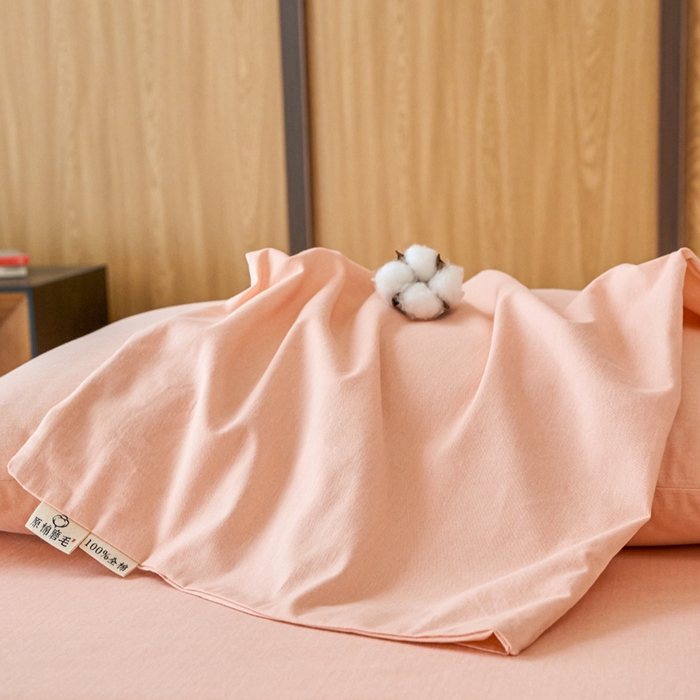 91家纺网 家纺一手货源 找家纺 春皖家纺 2025新款全棉原棉磨毛色织水洗单枕套回暖系列-风格二 丽人粉