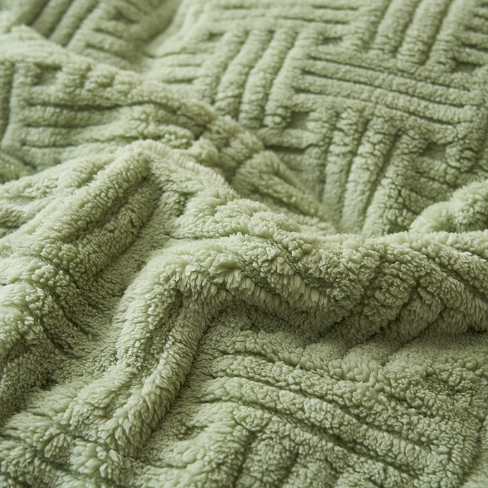 91家纺网 家纺一手货源 找家纺 晨曦家纺 2025新款230克加厚保暖塔芙绒牛奶绒提花单被套-简爱 简爱-暖绿