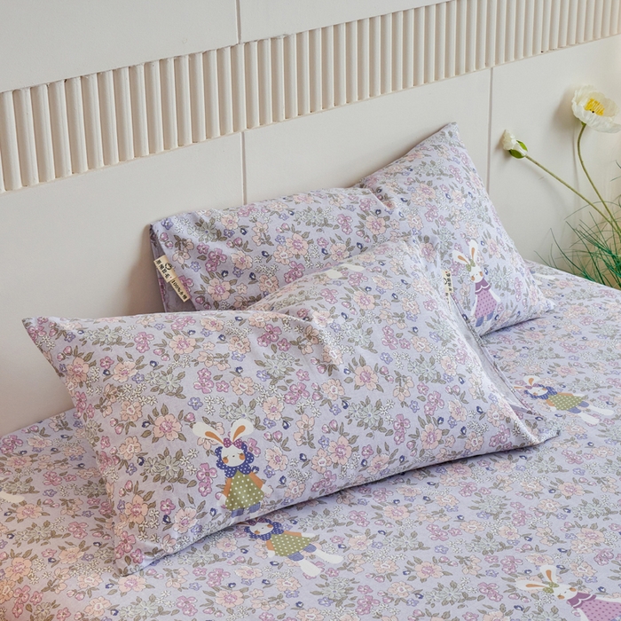 91家纺网 家纺一手货源 找家纺 春皖家纺 2025新款全棉原棉磨毛色织水洗单枕套回暖系列-风格二 萌萌兔