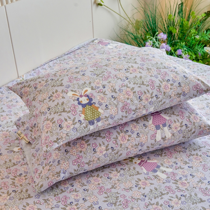 91家纺网 家纺一手货源 找家纺 春皖家纺 2025新款全棉原棉磨毛色织水洗单枕套回暖系列-风格二 萌萌兔