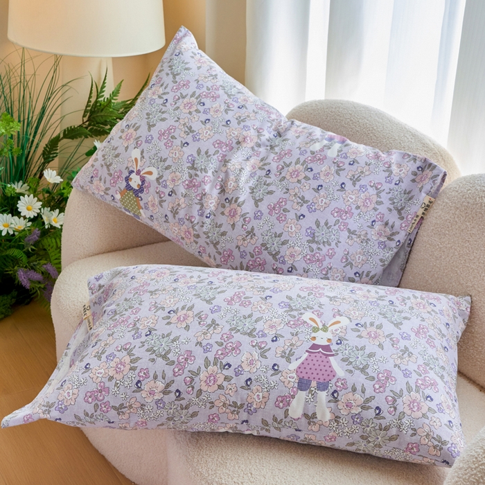 91家纺网 家纺一手货源 找家纺 春皖家纺 2025新款全棉原棉磨毛色织水洗单枕套回暖系列-风格二 萌萌兔