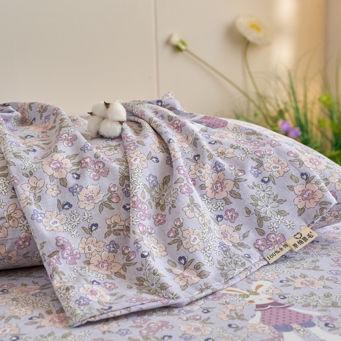 91家纺网 家纺一手货源 找家纺 春皖家纺 2025新款全棉原棉磨毛色织水洗单枕套回暖系列-风格二 萌萌兔