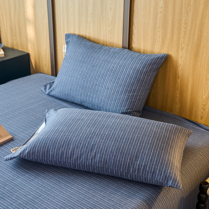 春皖家纺 2025新款全棉原棉磨毛色织水洗单枕套回暖系列-风格二 梦蓝图