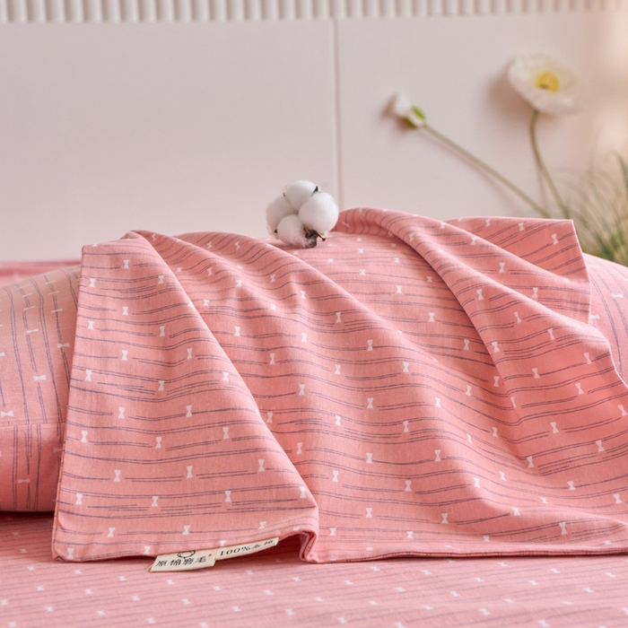 91家纺网 家纺一手货源 找家纺 春皖家纺 2025新款全棉原棉磨毛色织水洗单枕套回暖系列-风格二 梦妮粉