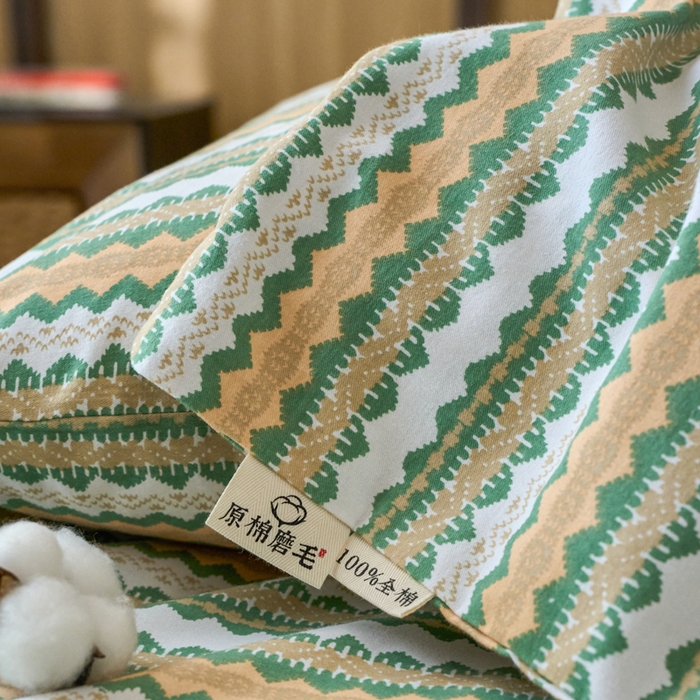 91家纺网 家纺一手货源 找家纺 春皖家纺 2025新款全棉原棉磨毛色织水洗单枕套回暖系列-风格二 拿坡里