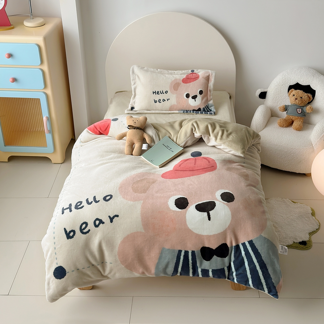 荷马之梦 2025新款A类牛奶绒数码印花原创卡通大版儿童幼儿园被套三件套-萌宠系列 小熊卢卡