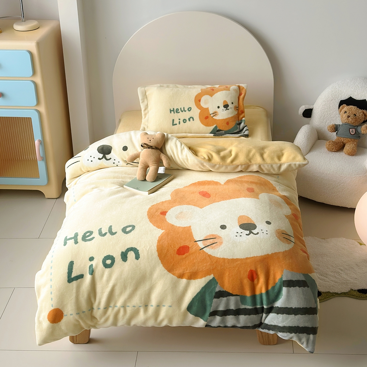 荷马之梦 2025新款A类牛奶绒数码印花原创卡通大版儿童幼儿园被套三件套-萌宠系列 小狮子王