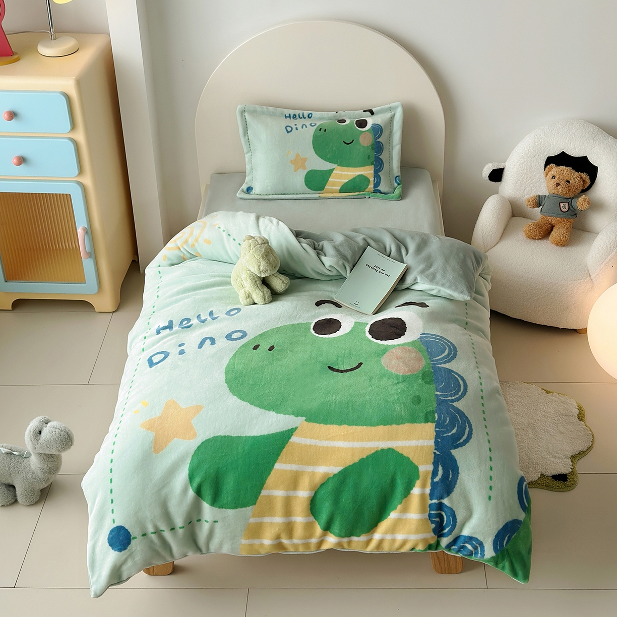 荷马之梦 2025新款A类牛奶绒数码印花原创卡通大版儿童幼儿园被套三件套-萌宠系列 恐龙哈尔