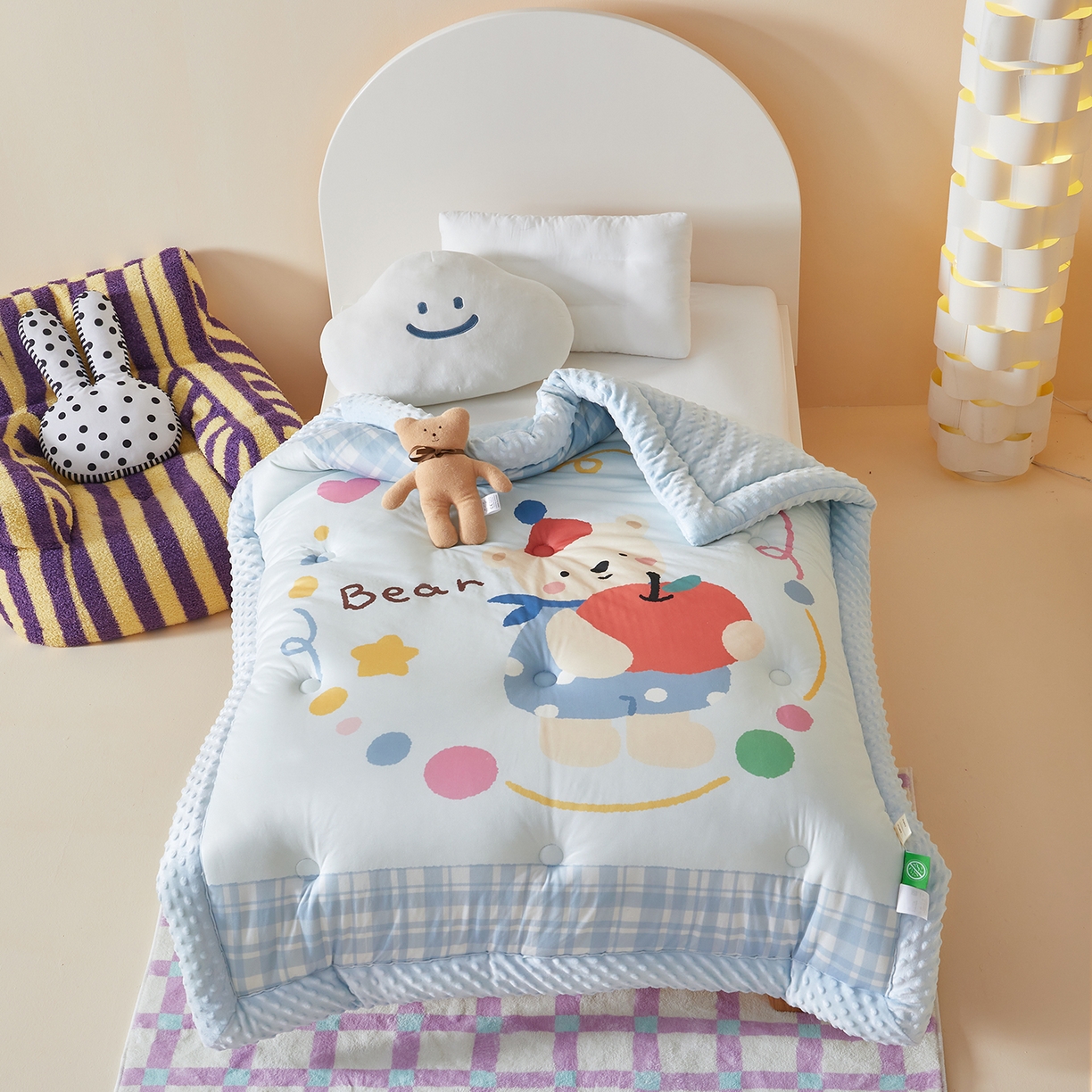 91家纺网 家纺一手货源 找家纺 （总）荷马之梦 2025新款A类针织棉数码印花卡通手绘豆豆绒儿童被芯春秋被冬被-安睡系列