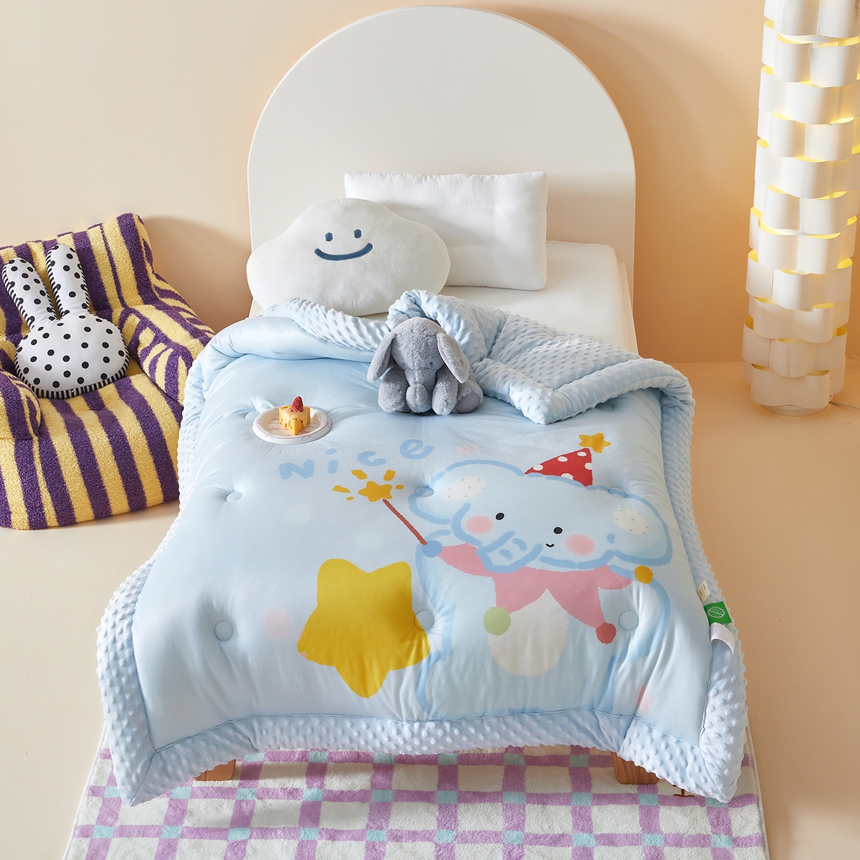 荷马之梦 2025新款A类针织棉数码印花卡通手绘豆豆绒儿童被芯春秋被冬被-安睡系列 萌萌小象