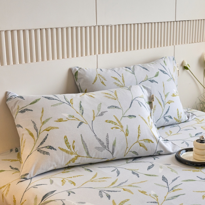 91家纺网 家纺一手货源 找家纺 春皖家纺 2025新款全棉原棉磨毛色织水洗单枕套回暖系列-风格二 叶晴川